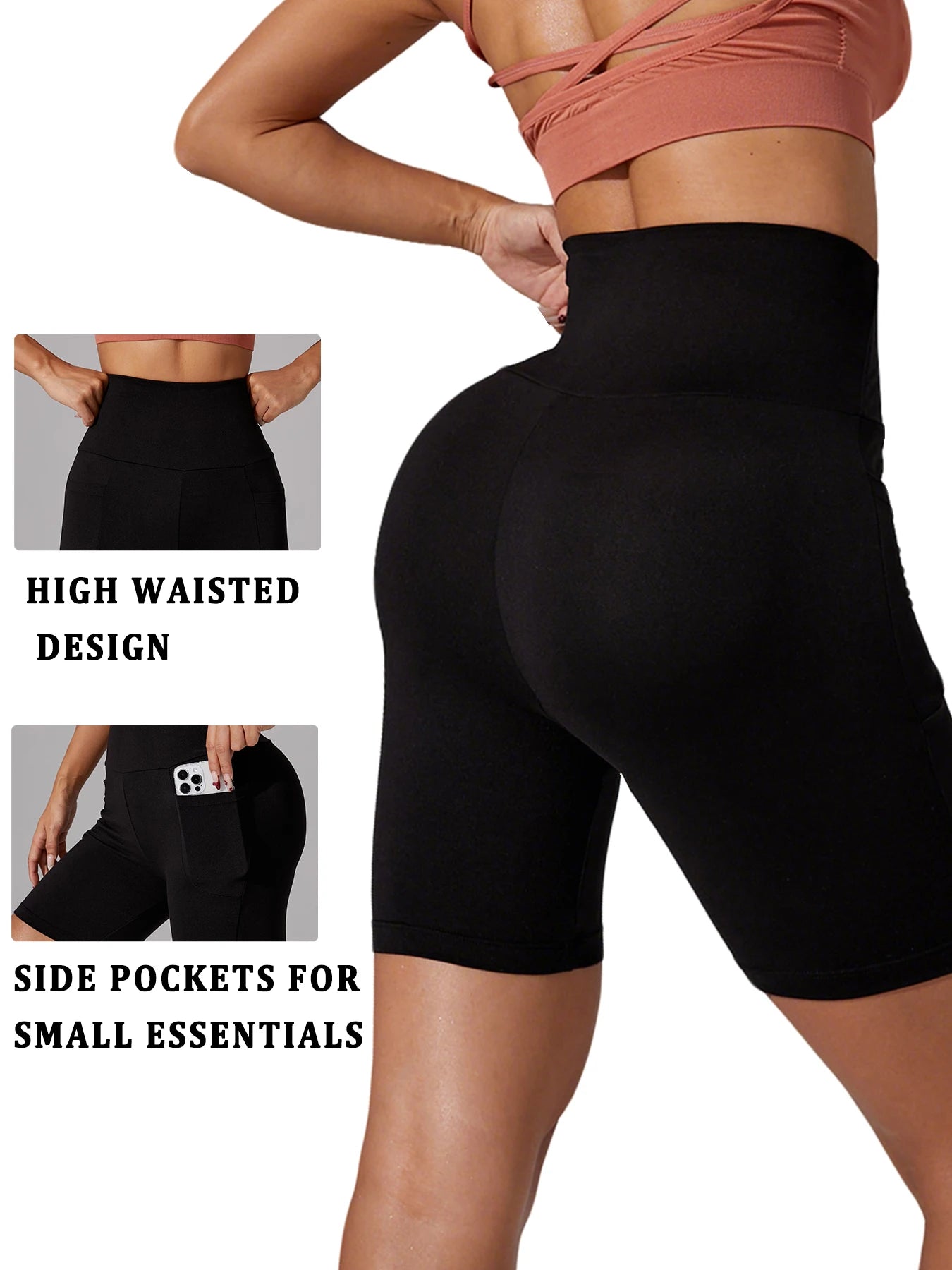 High Waisted Biker Shorts For Women With Pockets No See Through Workout Running Yoga Athletic Shorts Push Up Gym  Fitness