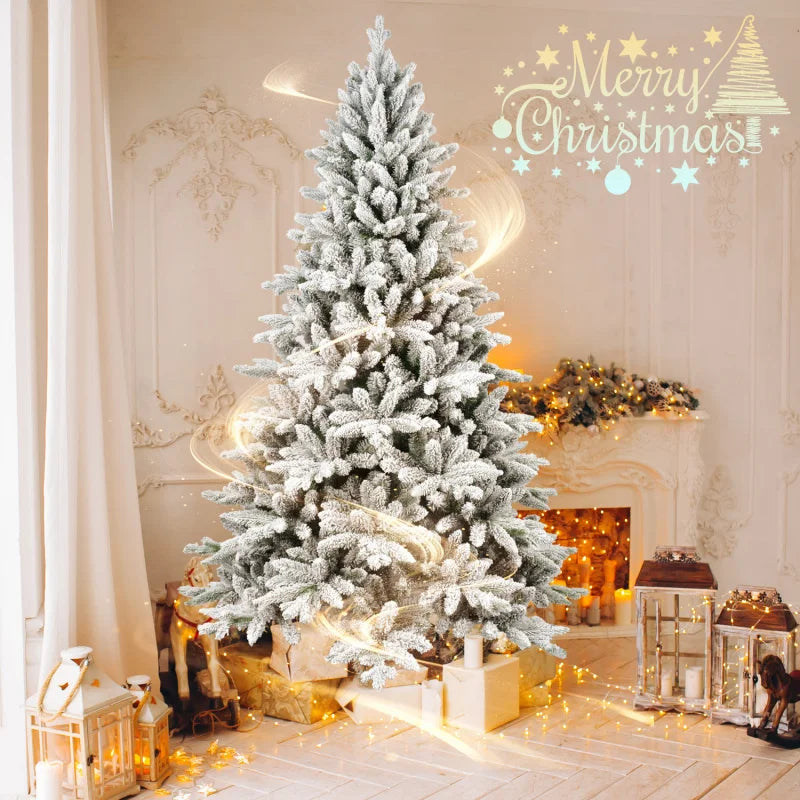 5ft Flocked Christmas Tree with 768 Tips, Realistic PE+PVC Snowy Hinged Tree with Metal Stand, Full Artificial Xmas Tree for Ho