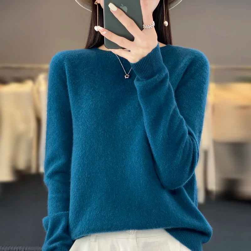 Fall/winter 2026 new cashmere sweater women's sweater 100% merino wool fashion O-neck Spring/Autumn warm pullover