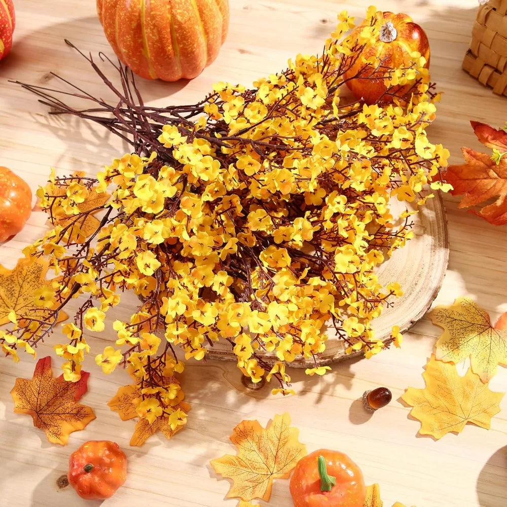11 pcs fall centerpieces for tables artificial fall stems fake baby breath flowers with vase for thanksgiving table decor home