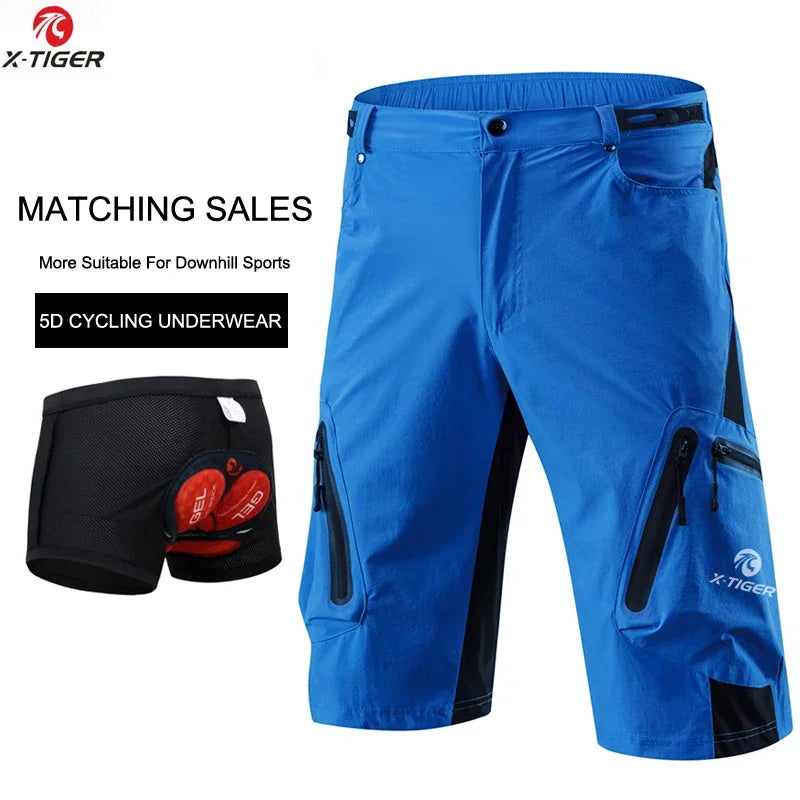 X-Tiger Men's Cycling Shorts With 5D Gel Pad Cycling Underwear Mountain Bike Downhill Shorts Loose Outdoor MTB Bicycle Shorts