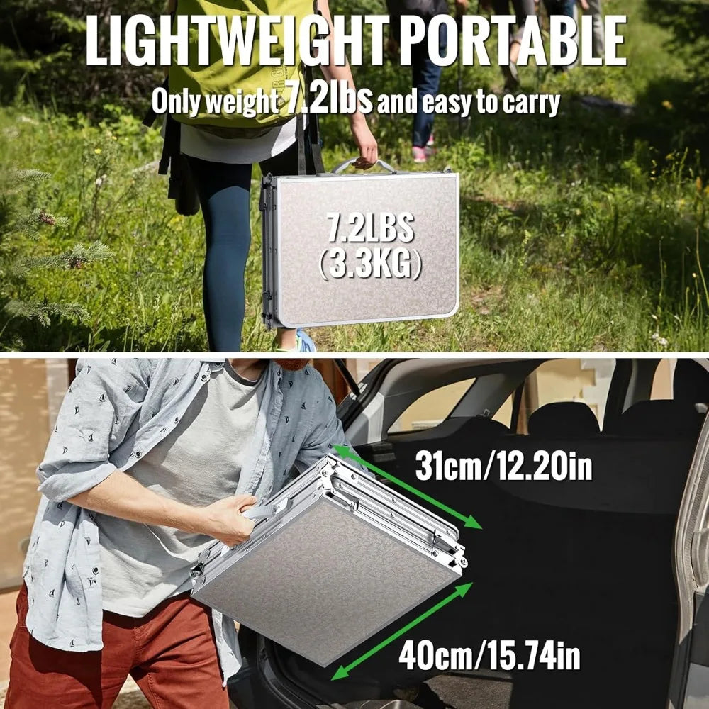 Folding Table for Camping, 3-Adjustable Height Lightweight Folding Picnic Table with Storage Bag, Portable Aluminum Outdoor Tabl