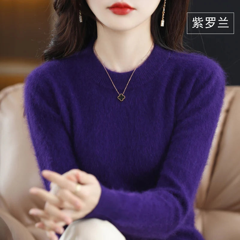 Autumn And Winter New Women's Semi-high-necked Mink Cashmere Sweater Wool Knitted Bottom Shirt