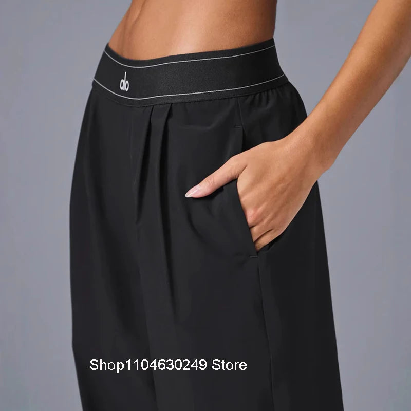 Alo Yoga Suit Up Trouser Elasticity High Waist Trousers Casual Sports Pants Women Loose Wide-leg Drape Straight-leg Pants