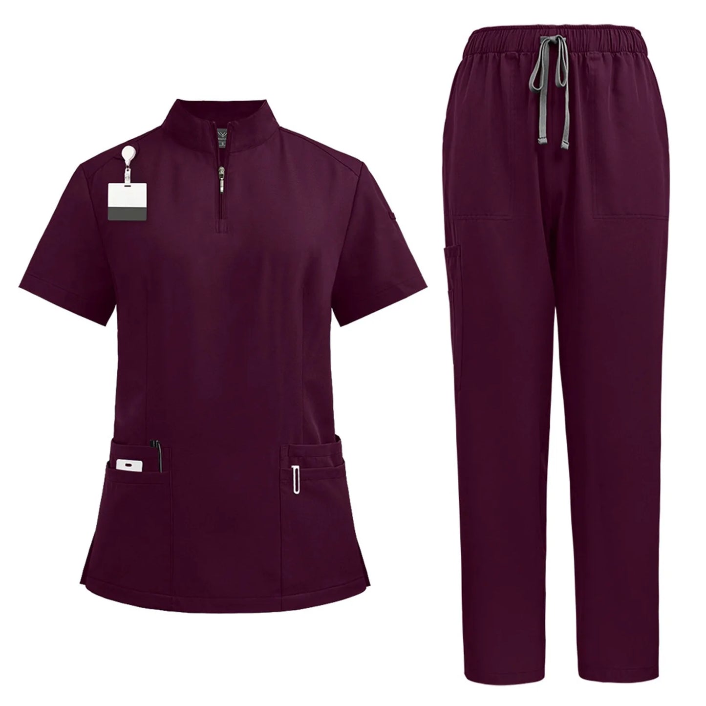 Women's nurse uniform quick-drying fabric solid color stand collar pocket short-sleeved trousers suit nursing short-sleeved