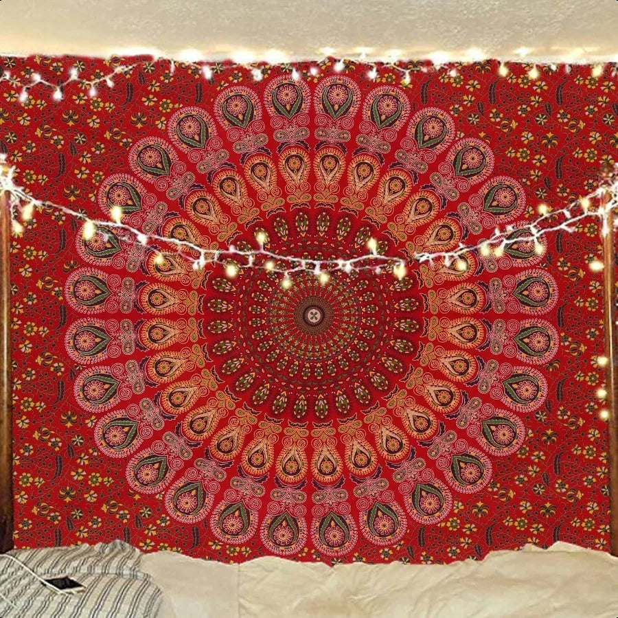 Handmade Indian hippie Bohemian Psychedelic Peacock Mandala Wall hanging College Dorm Beach Throws Table Cloth Bedding Tapestry