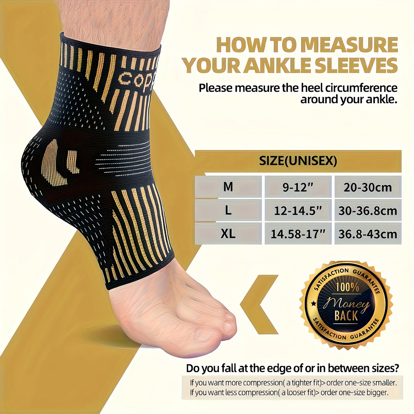 2 PCS Copper Ion Sports Ankle Brace, Ankle Support Sets, Men's and Women's Compression Socks, Basketball, Football, Tennis, Running Protective Gear