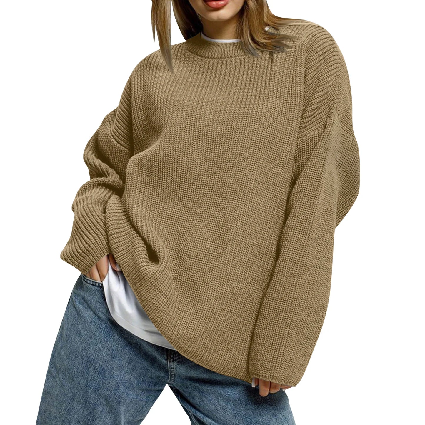 2025 Women'S Solid Color Loose Casual Long Sleeved Knitted Sweater Top Sweater Pulls Femmes Woman Clothes Sweater For Woman