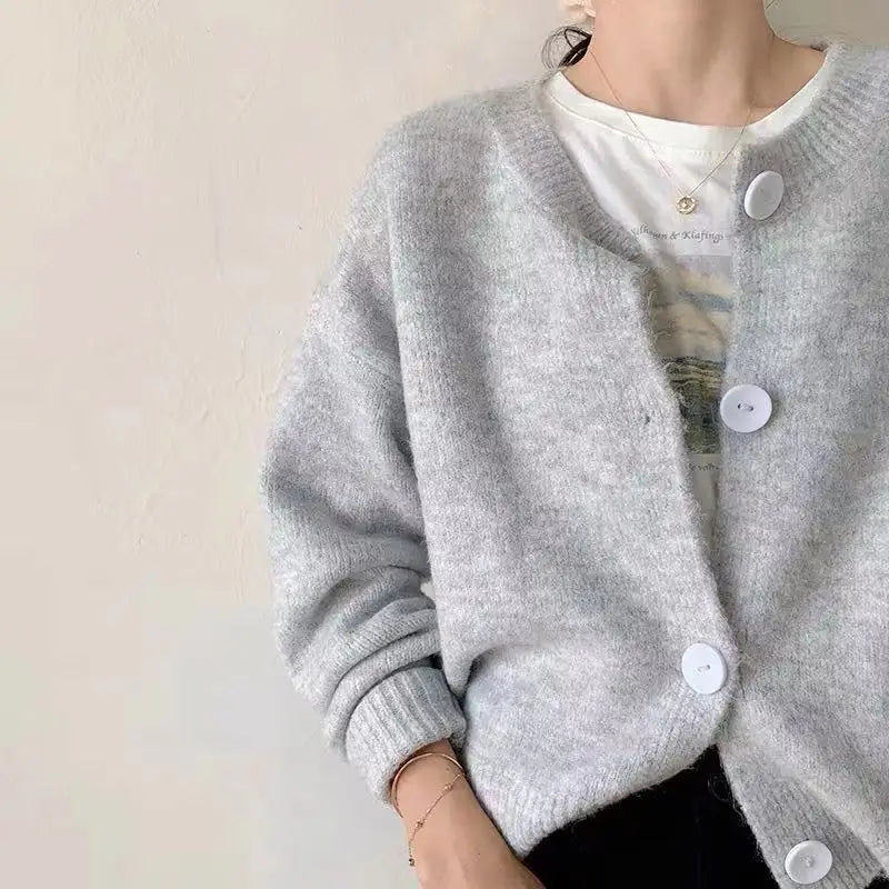 Avocado green Knitted Cardigan Sweater Women's long sleeve Vintage Outerwear Gentle Top V-neck Long Sleeve Regular Fit
