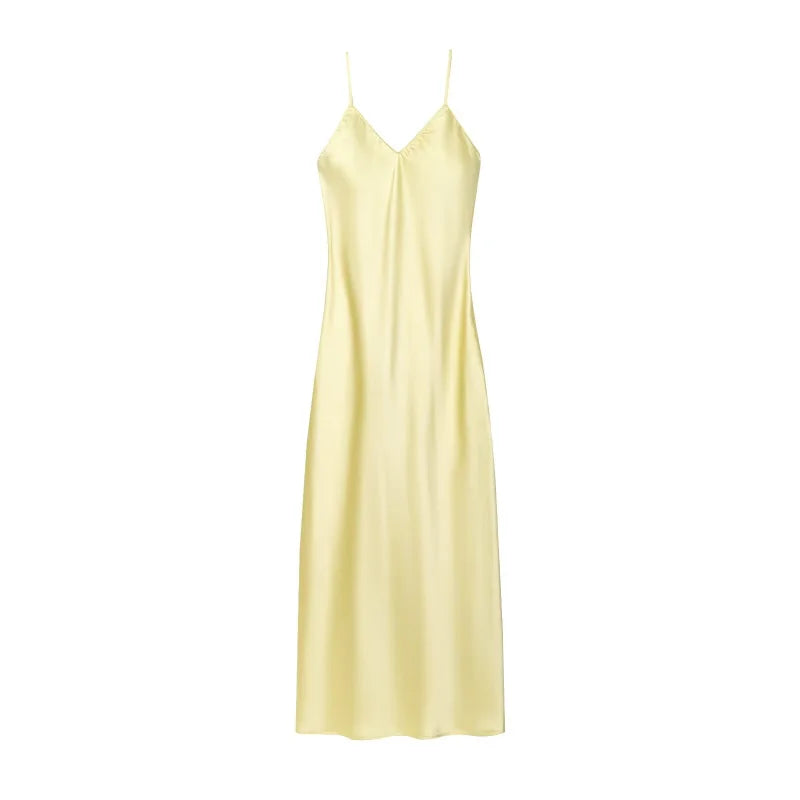 ETJ 2025 Spring New TRAF Elegant women's fashion silk satin texture MIDI dress sexy backless party slip dress