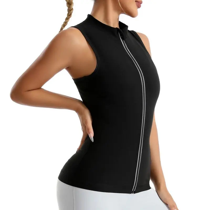 Women's Sauna Vest Zipper Design Body Shaper Heat Trapping Vest Weight Loss Workout Shirt Tank Top