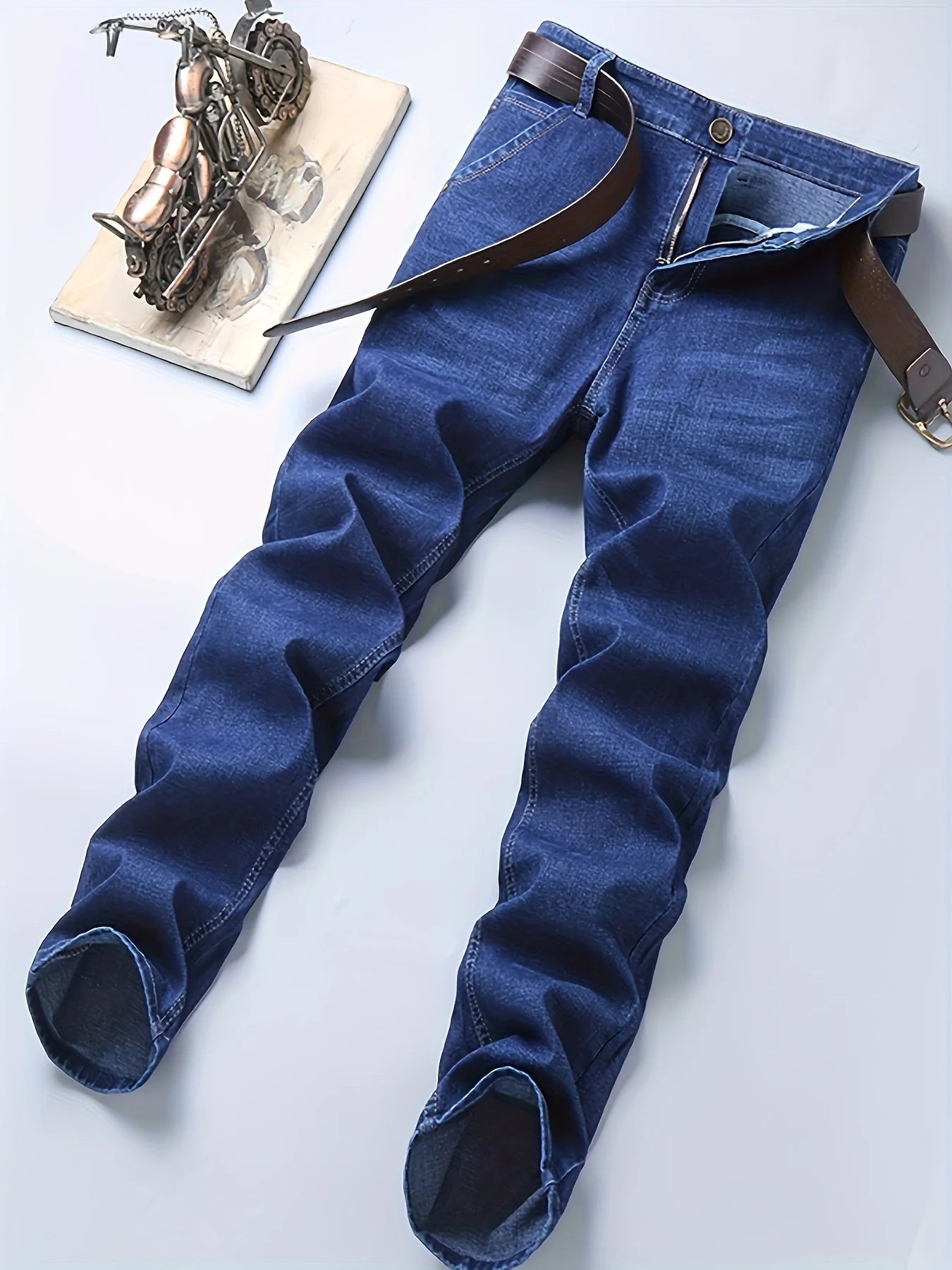 New lightweight and luxurious men's loose straight leg jeans, men's business casual pants, no waistband, suitable for all season