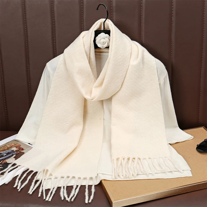 New Winer Warm Cashmere Scarf for Women Fashion Solid Thick Blanket Pashmina Shawl Wrap Female Bufanda Echarpe Foulard 2025