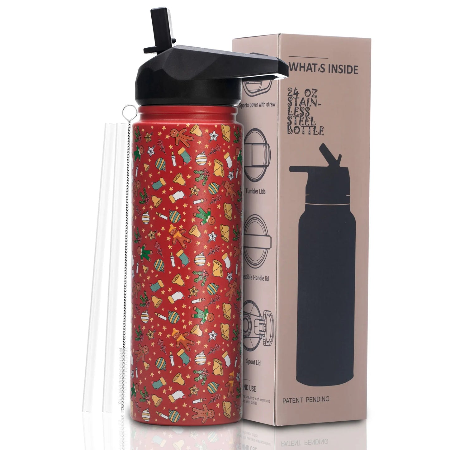 24oz Vacuum Insulated Water Bottle for Mom – Stainless Steel, 3D Printed, BPA-Free Straw Lid, Gift for Women