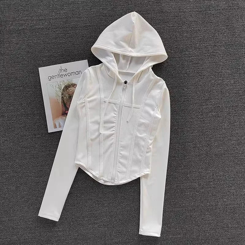 Women's Yoga Coat Short Sports jacket Fitness Yoga Shirt Cycling Running Coats Zipper jacket Hooded Long Sleeve Sports Jacket