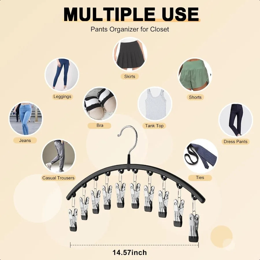 Legging Organizer for Closet Metal Yoga Pants Hangers 2 Pack w 10 Clips Holds 20 Leggings Space Saving Hanging Closet Organizer