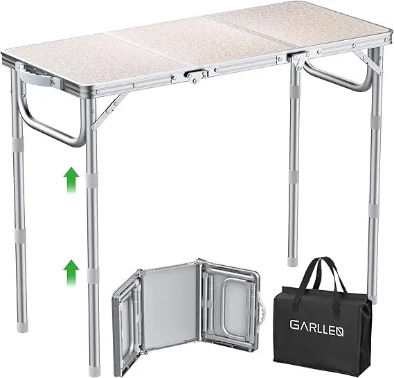 Folding Table for Camping, 3-Adjustable Height Lightweight Folding Picnic Table with Storage Bag, Portable Aluminum Outdoor Tabl