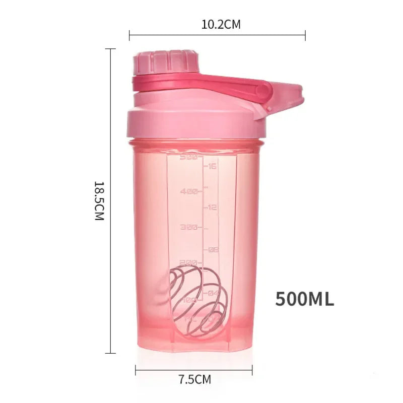 500ml Protable Shaker Bottle Whey Protein Powder Gym Sports Bottle with Stirring Ball Leak Proof Lid Travel Outdoor Water Bottle