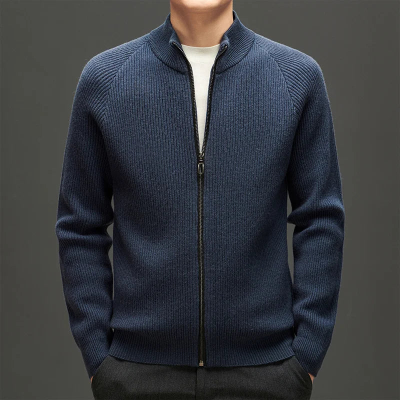 High Quality Mens 100% Wool Sweater Coating O-neck Long Sleeve Zipper Cardigan Winter Thick Smart Casual Wool Kniwear Tops