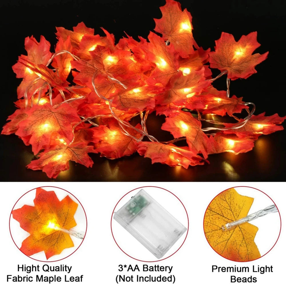 Maple Leaf Led Lights String Outdoor Home Fence Holiday Thanksgiving Easter Halloween Garden Decoration Flower Rattan Pendants