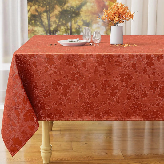 Rectangle Thanksgiving Tablecloth, Waterproof Jacquard Fall Table Cloth, Damask Cloth Table Cover for Harvest Decor (60' x 84',