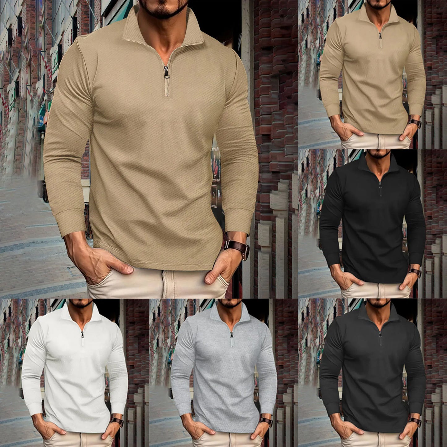 Men's Turtleneck Pullovers Trendy Twill Jacquard Zipper Long Sleeve Knitted Sweaters Men's Sports Shirt Loose Sweaters Tops