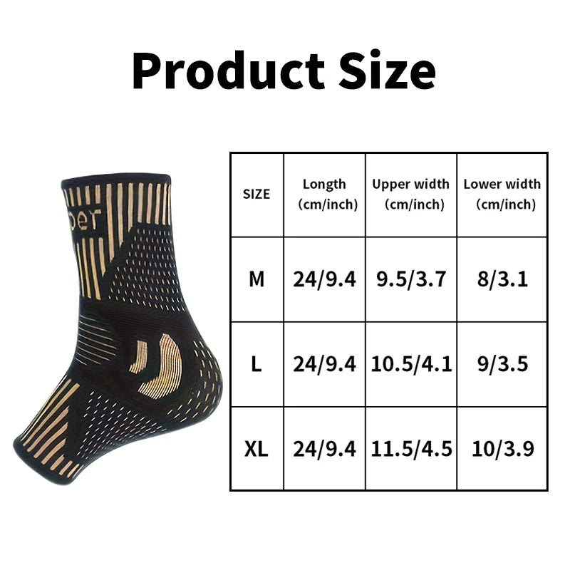 2 PCS Copper Ion Sports Ankle Brace, Ankle Support Sets, Men's and Women's Compression Socks, Basketball, Football, Tennis, Running Protective Gear