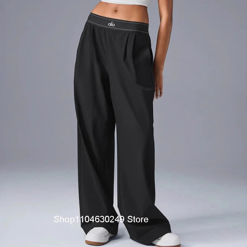 Alo Yoga Suit Up Trouser Elasticity High Waist Trousers Casual Sports Pants Women Loose Wide-leg Drape Straight-leg Pants