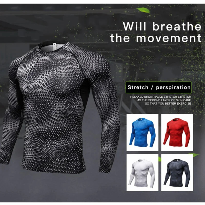 Men's Fitness Running Training Long-Sleeved Shirts Tight Elastic Quick-Drying Clothes Gym T-Shirt Workout Athletic Undershirts