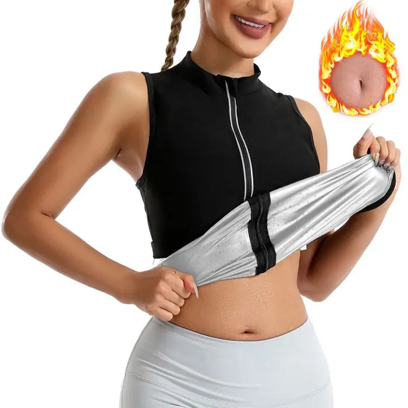 Women's Sauna Vest Zipper Design Body Shaper Heat Trapping Vest Weight Loss Workout Shirt Tank Top