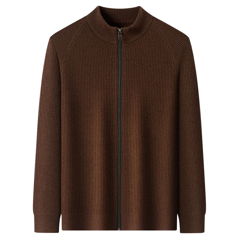 High Quality Mens 100% Wool Sweater Coating O-neck Long Sleeve Zipper Cardigan Winter Thick Smart Casual Wool Kniwear Tops