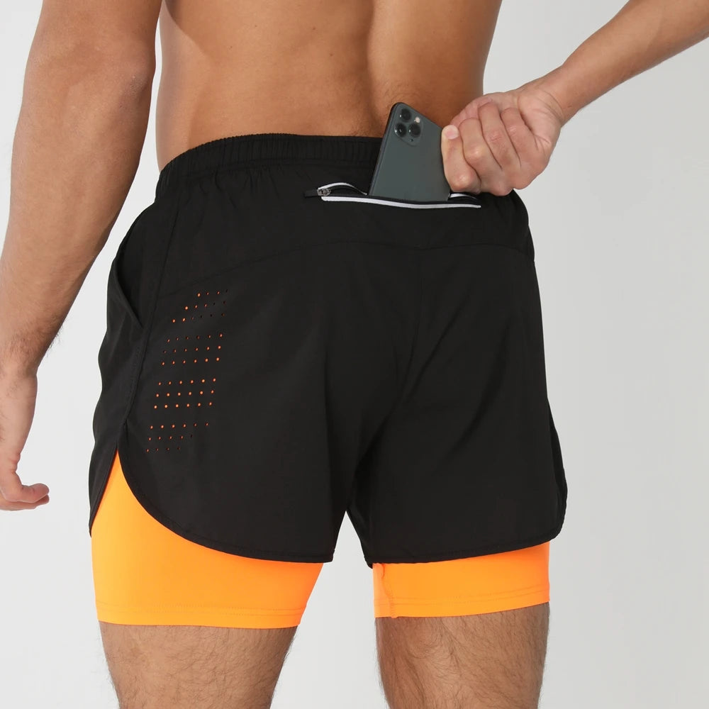 2025New Men Running Shorts Gym Sports Shorts 2 In 1 Quick Dry Workout Training Gym Fitness Jogging Short Pants Summer Men Shorts