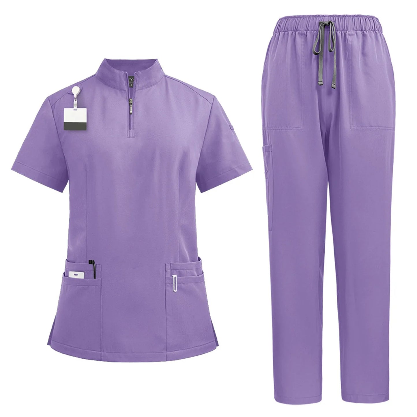 Women's nurse uniform quick-drying fabric solid color stand collar pocket short-sleeved trousers suit nursing short-sleeved