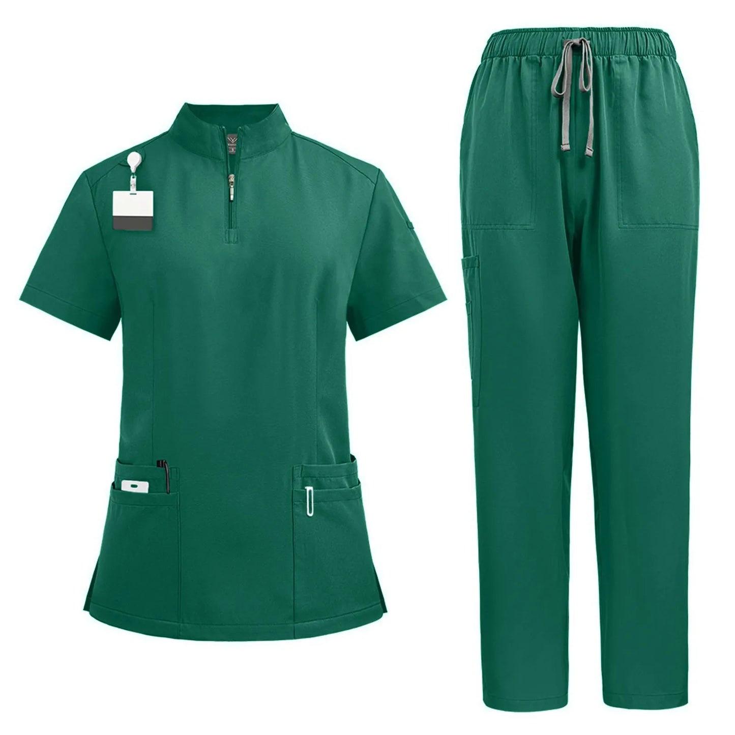 Women's nurse uniform quick-drying fabric solid color stand collar pocket short-sleeved trousers suit nursing short-sleeved