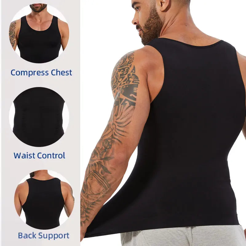 Men Slim Gym Workout Corset Tummy Control Compression Tank Top Sleeveless Shapewear Slimming Body Shaper Vest Shirt Abs Abdomen