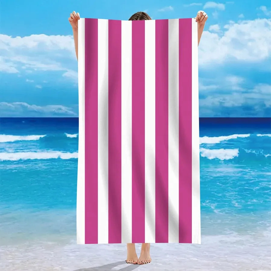 Single Sided Velvet Beach Towel Ultra-Fine Fiber Beach Towel Personalized Striped Pattern Towel Bath Towel