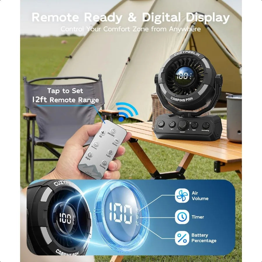 Portable Fan Rechargeable Versatility Camping Fan with LED Light Hook MAX 80H Cooling Time Battery Powered 100 Speeds 180 Oscil