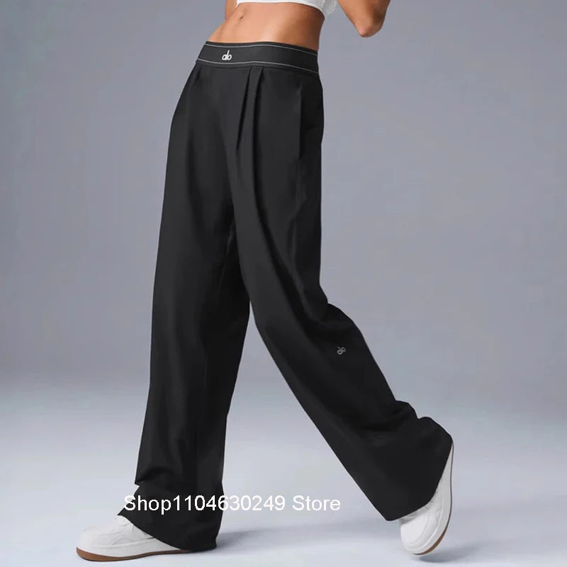 Alo Yoga Suit Up Trouser Elasticity High Waist Trousers Casual Sports Pants Women Loose Wide-leg Drape Straight-leg Pants