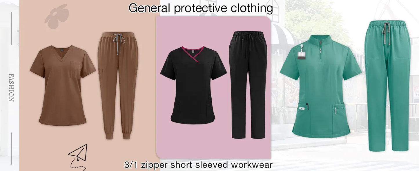 Women's nurse uniform quick-drying fabric solid color stand collar pocket short-sleeved trousers suit nursing short-sleeved