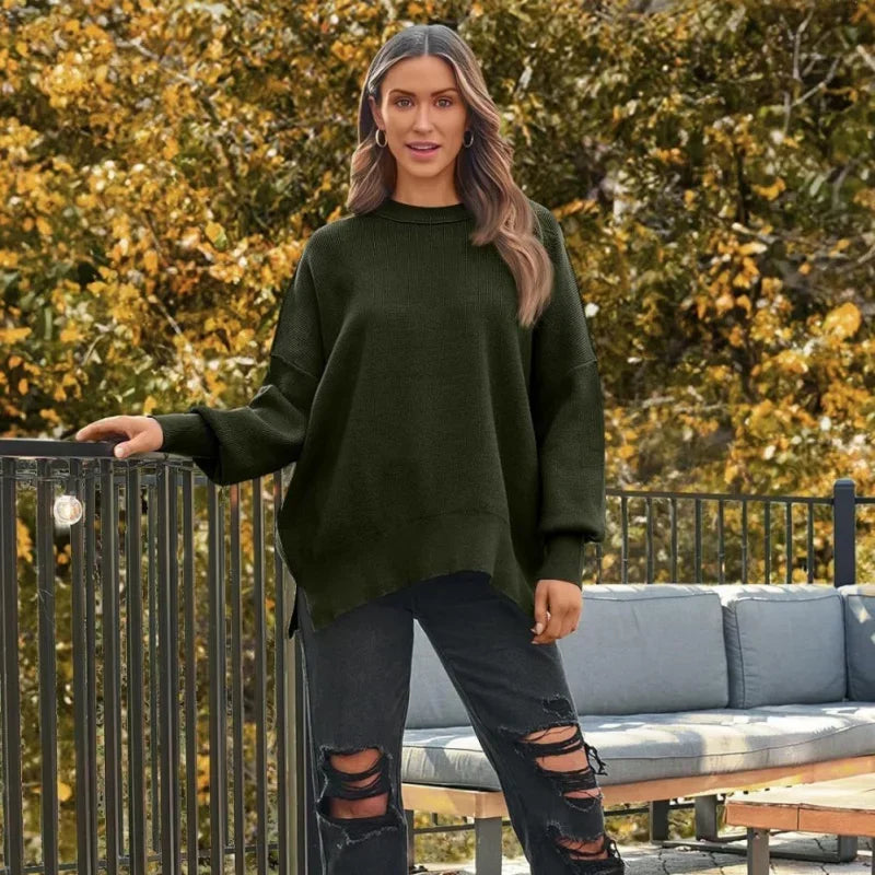 Autumn Women's Oversized Sweaters 2024 Fall Crewneck Batwing Sleeve Pullover Sweaters