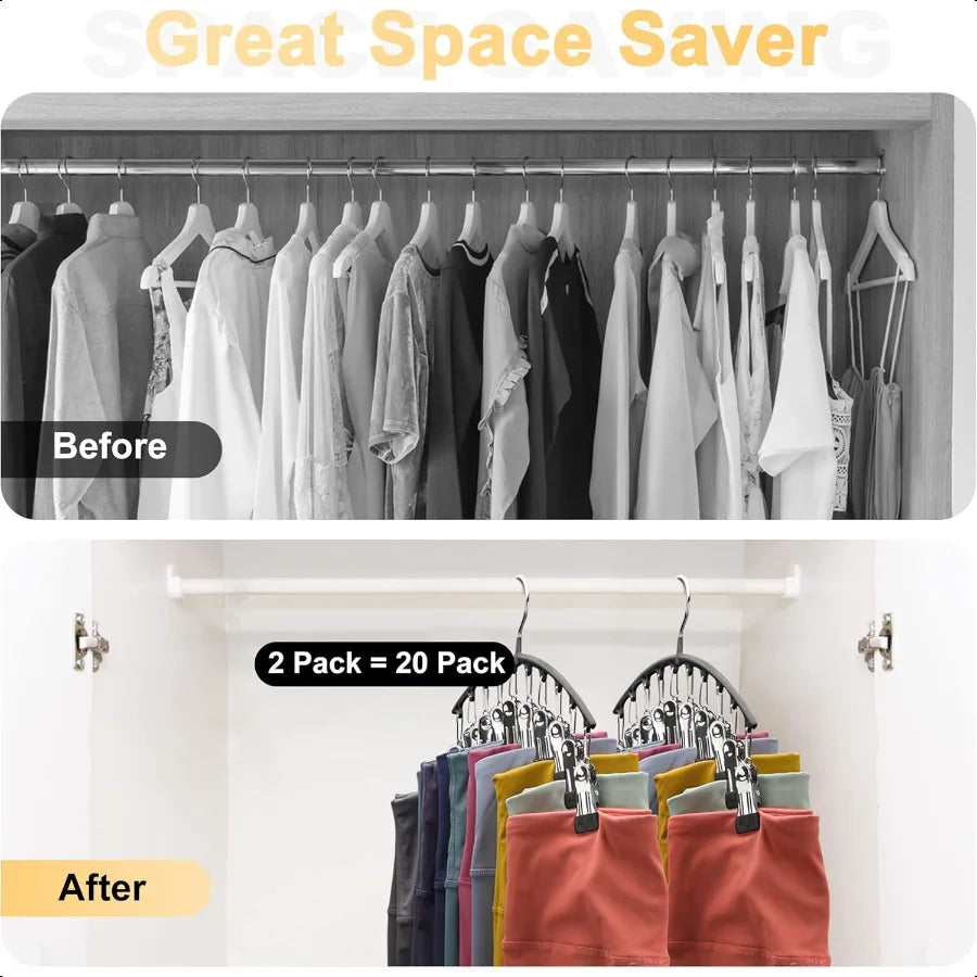 Legging Organizer for Closet Metal Yoga Pants Hangers 2 Pack w 10 Clips Holds 20 Leggings Space Saving Hanging Closet Organizer