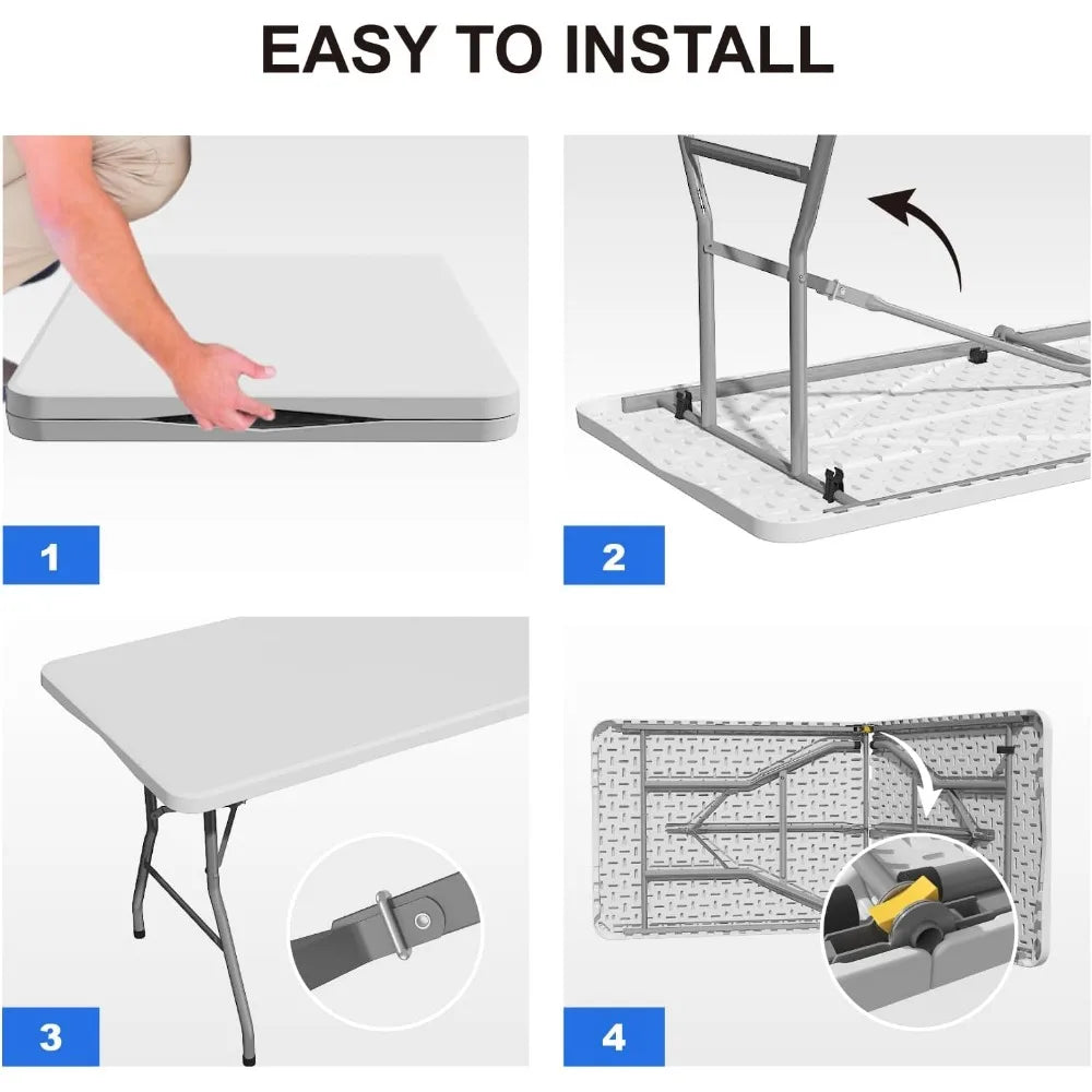 Foldable Table 6ft, Plastic Folding Table, Portable Heavy Duty Dining Table with Lock Function & Carrying Handle, Outdoor Indoor
