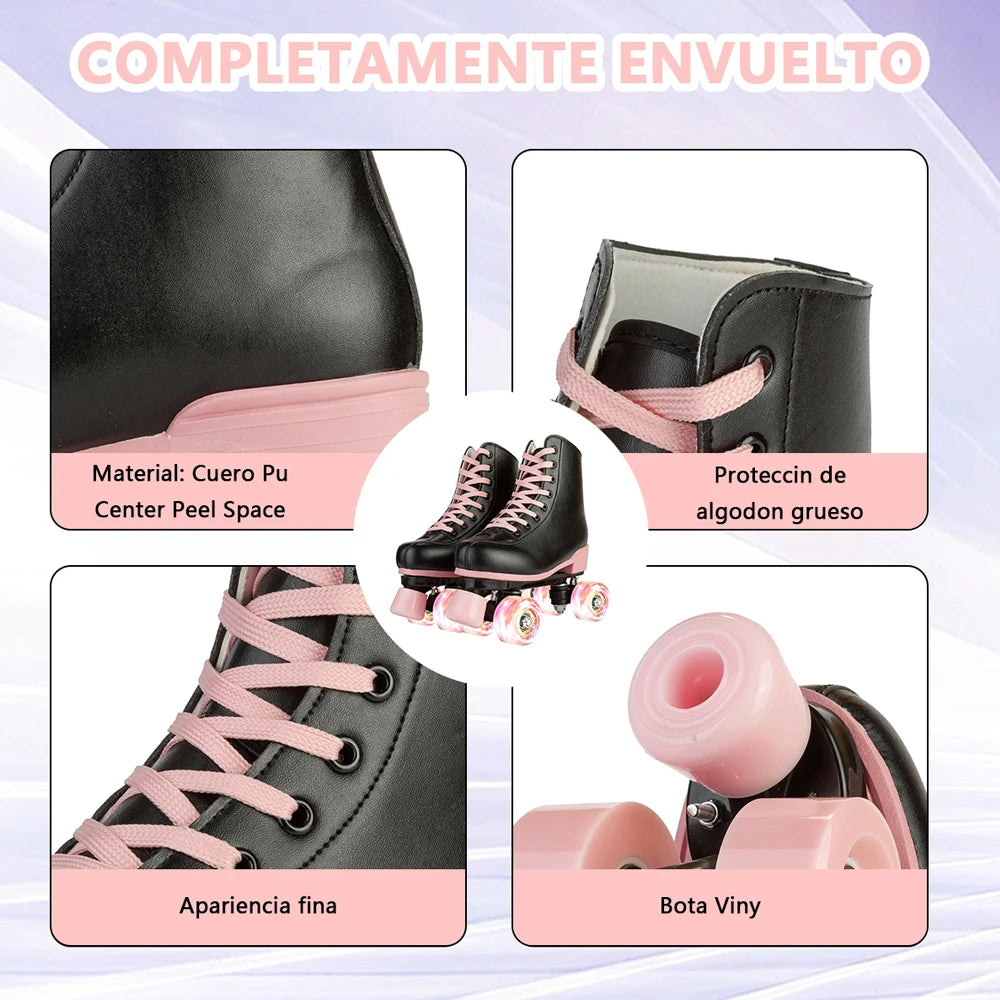 Pu Leather Flashing Roller Skates Size 35-42 Women Roller Skating Shoes Adult Outdoor Skating Training 4 Wheels Sneakers