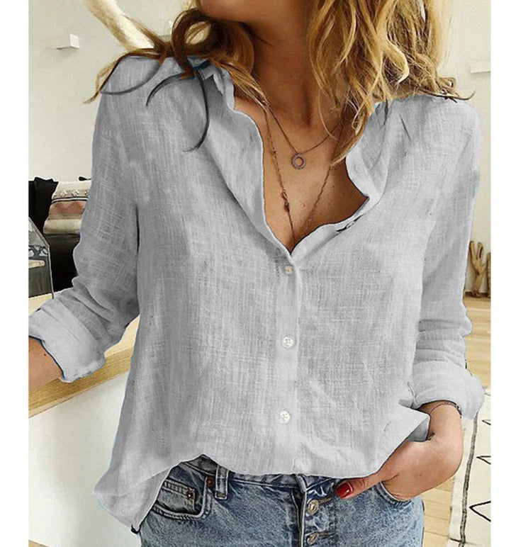 Women Casual Long Sleeve Cotton Linen Loose Shirt Elegant Solid Harajuku Lapel Blouse Vintage Oversize Tops Y2K Streetwear Tunic