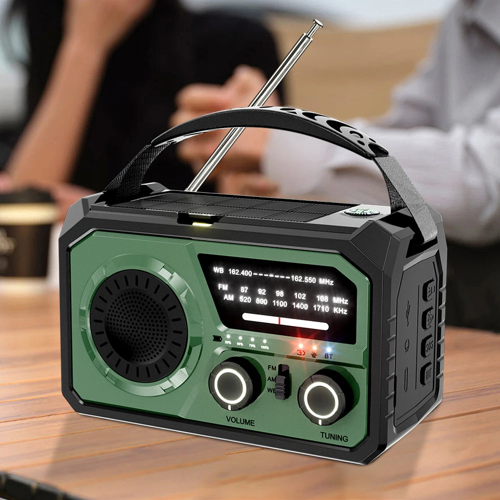 16000mAh AM/FM/WB NOAA Emergency Weather Radio Hand Crank/Solar/Type-C Charging LED Flashlight Reading Lamp Power Bank