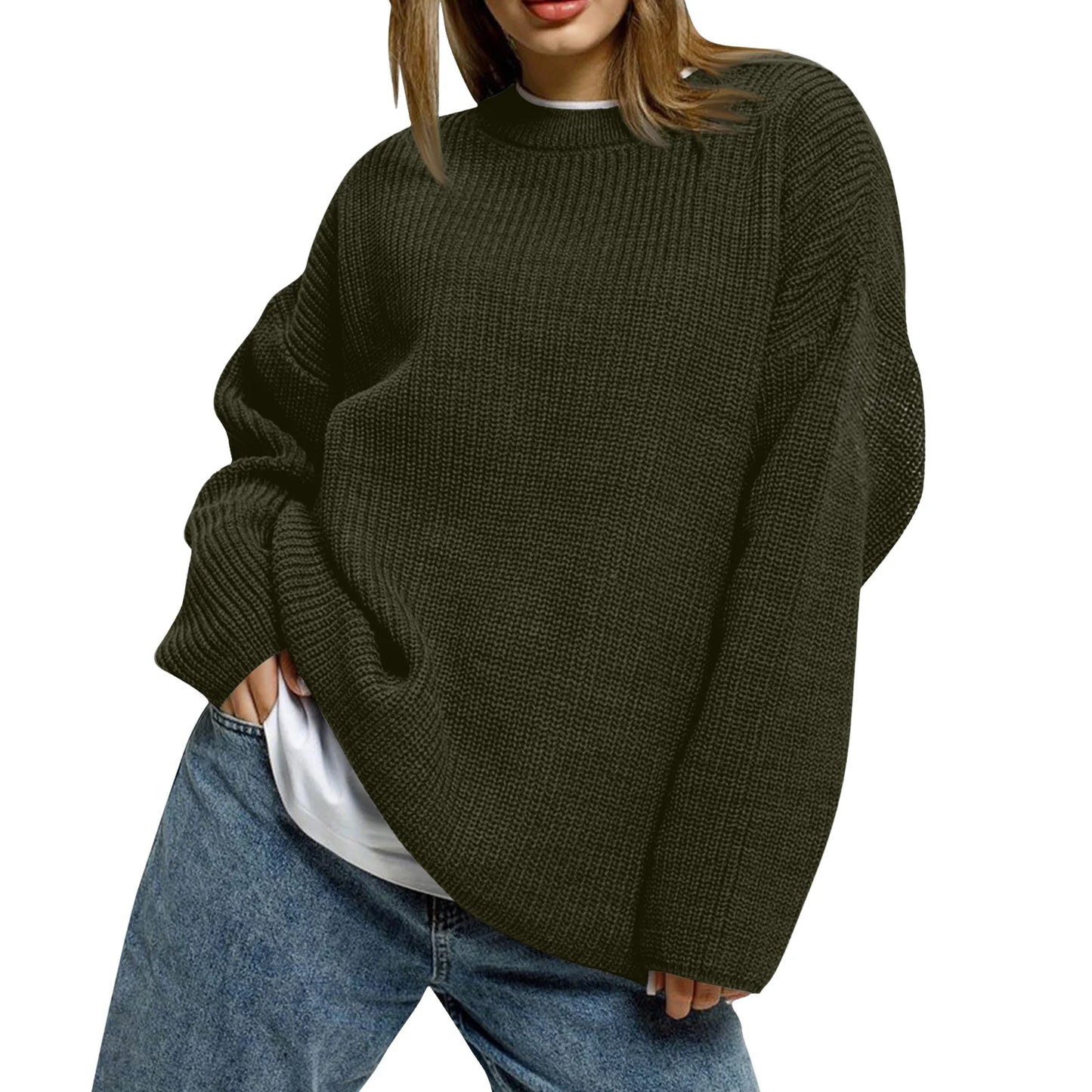 2025 Women'S Solid Color Loose Casual Long Sleeved Knitted Sweater Top Sweater Pulls Femmes Woman Clothes Sweater For Woman