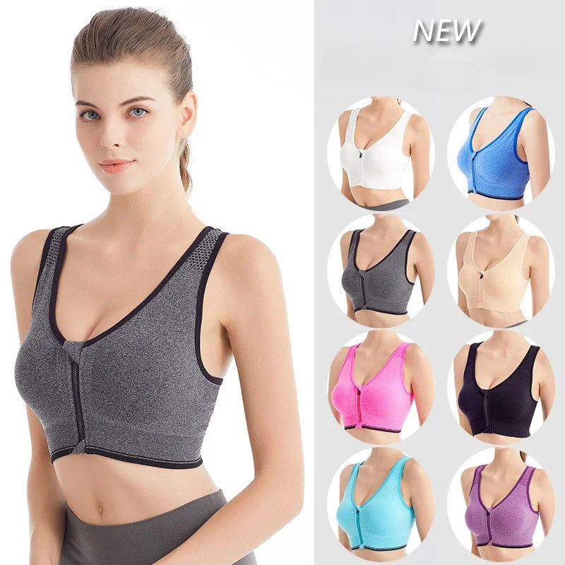 Front Zip Sports Bra Top Push Up Yoga Bra Anti-shock Non-steel Ring Running Tank Top Fitness Yoga Underwear Female Bralette