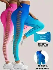 2 Pack US Local Women’s Gradient Hollow Out Yoga Tight Buttocks Lift Sexy Athletic High Waisted Tummy Control Workout Yoga Pants