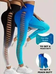 2 Pack US Local Women’s Gradient Hollow Out Yoga Tight Buttocks Lift Sexy Athletic High Waisted Tummy Control Workout Yoga Pants