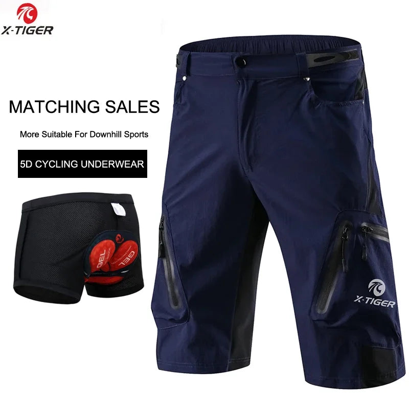 X-Tiger Men's Cycling Shorts With 5D Gel Pad Cycling Underwear Mountain Bike Downhill Shorts Loose Outdoor MTB Bicycle Shorts